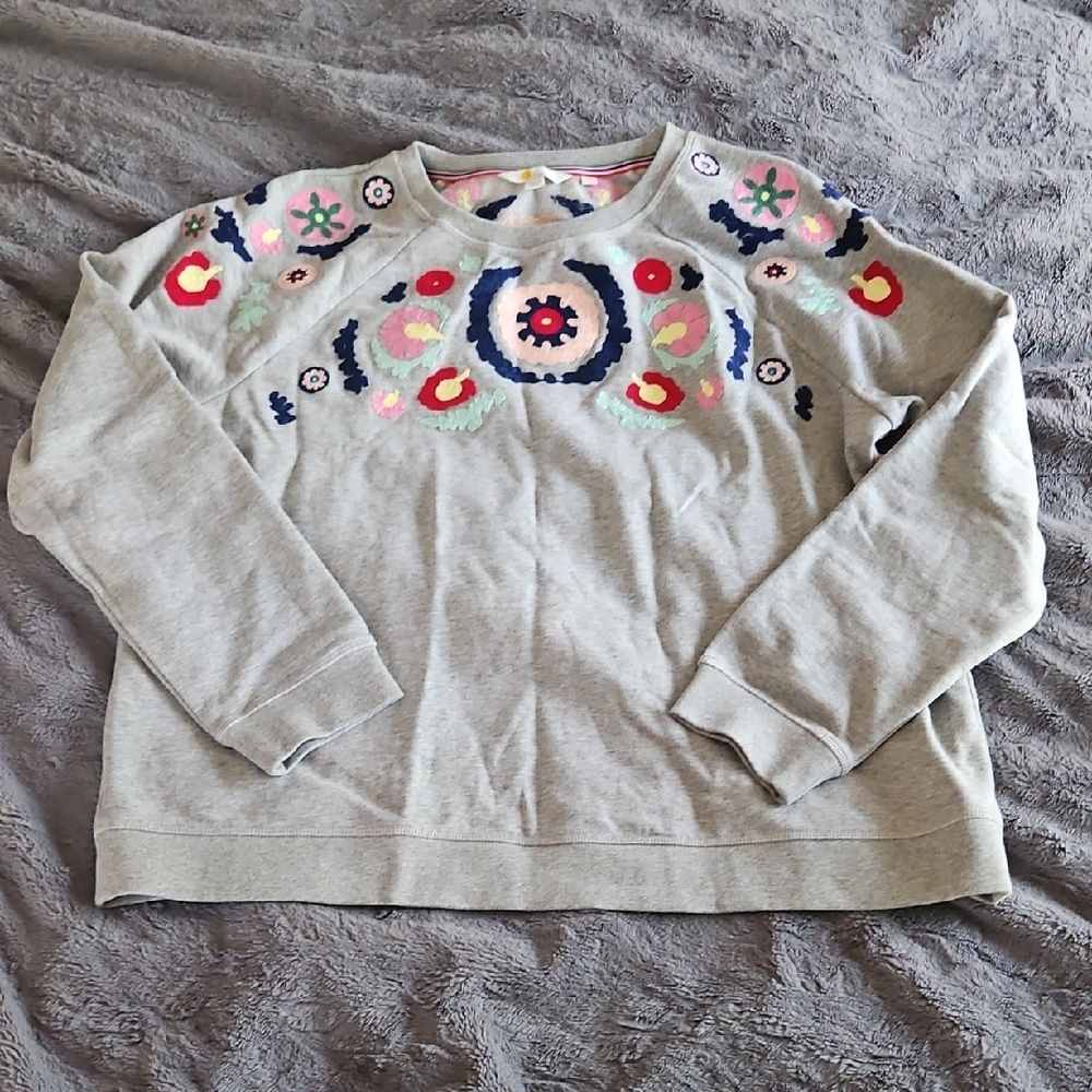Boden Gray Sweatshirt with Multicolor Floral Embroidery